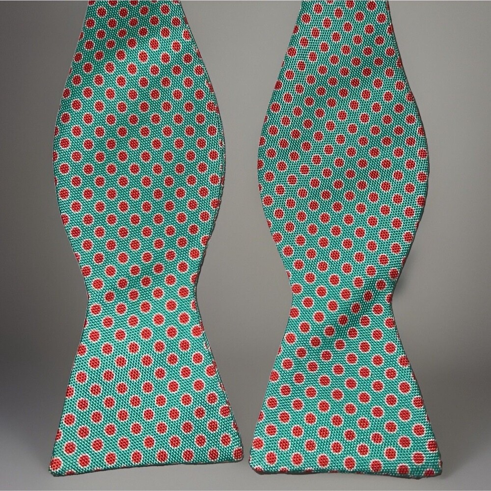 Ted Baker London Men's Silk Bow Tie Adjustable Mint Orange Polka Dot Made USA